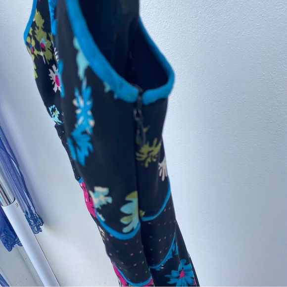 Y2K 100% Silk Black Multicolor Floral & Polka Dot Slip Dress Size 1/2 - Picture 9 of 10